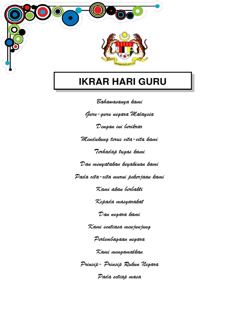 1 Ikrar Hari Guru Rukun Negara Dan Fpk