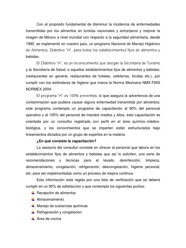 Resumen Del Distintivo H Alimentos Turismo