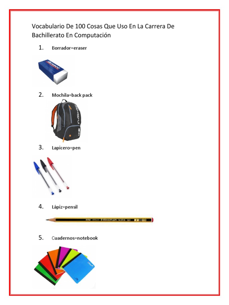 100 Objetos En Ingles