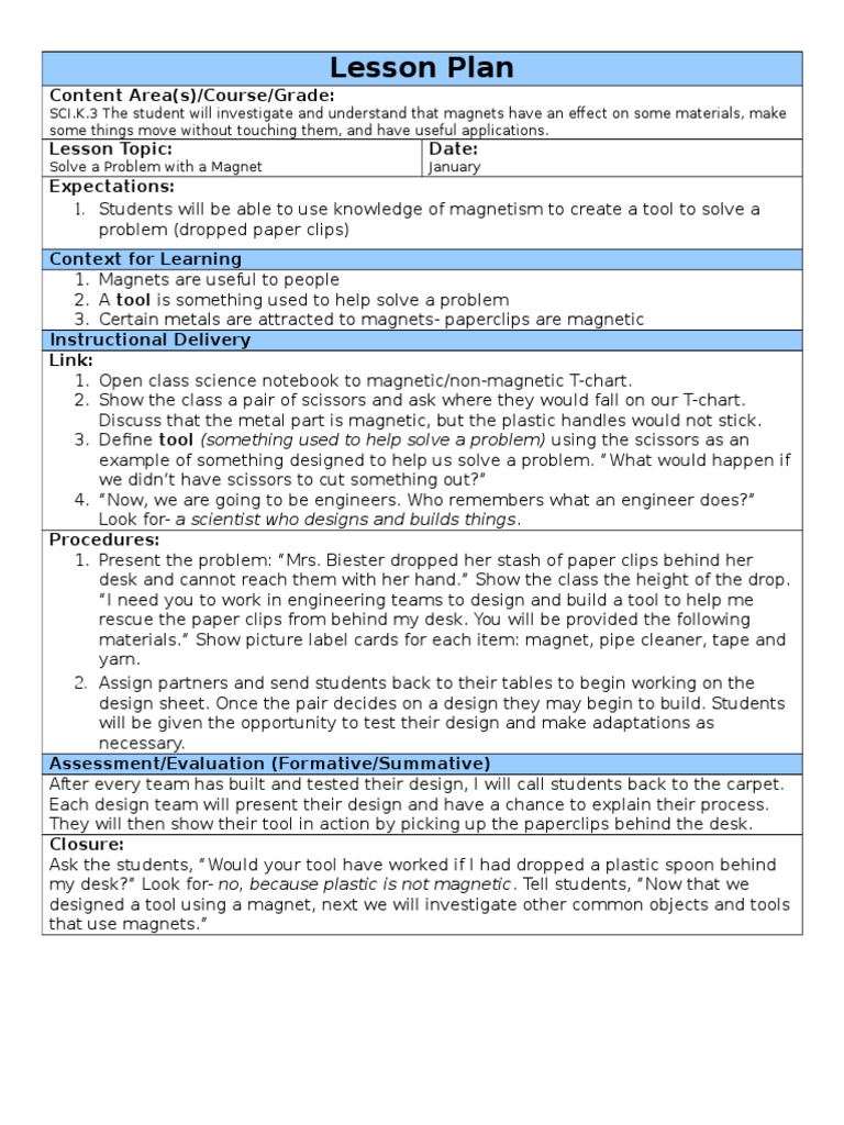 Magnet Engineering Lesson Plan | PDF | Design | Lesson Plan