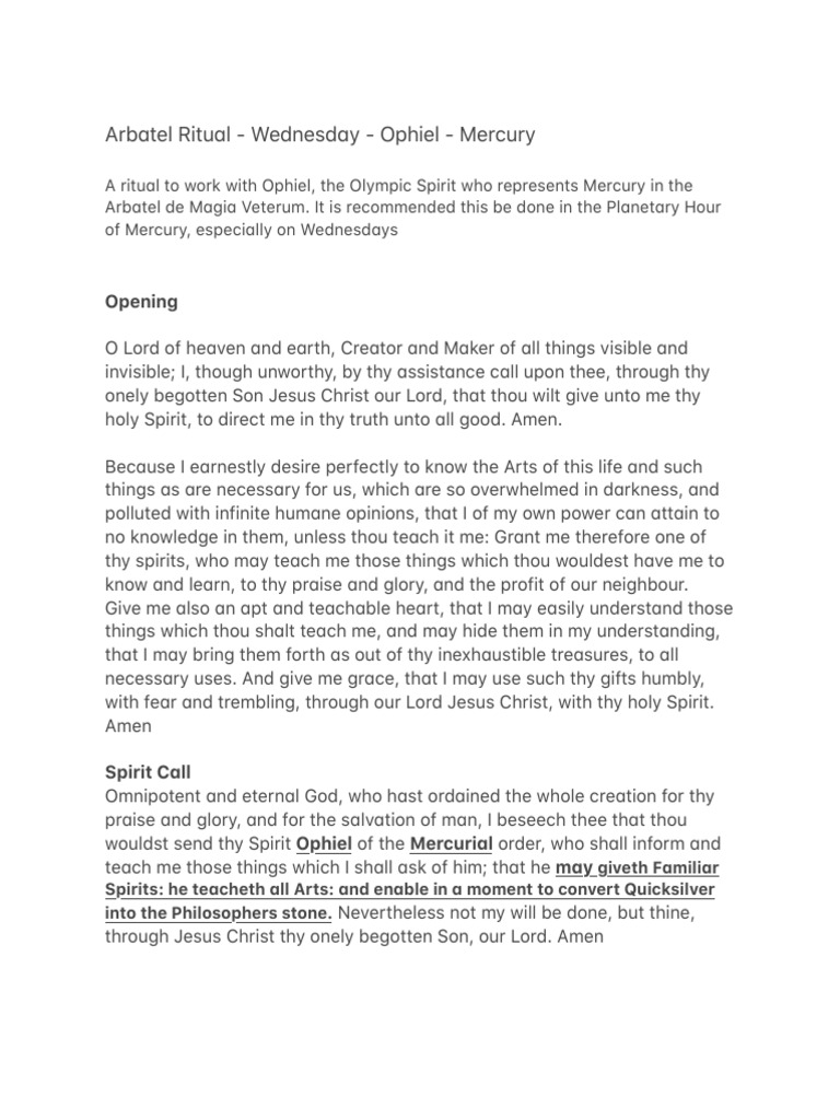 Ophiel Ritual for Mercury Offerings | PDF