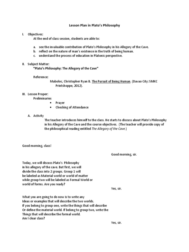 Philosophy Lesson Plan Activity Docx Plato Cognitive Science