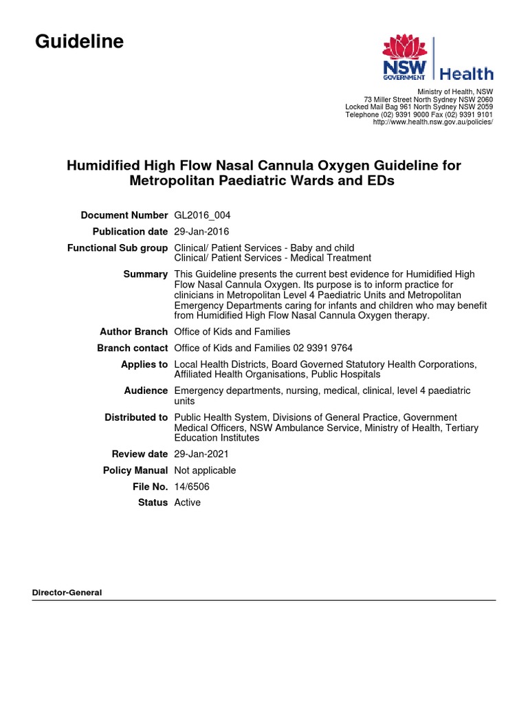 Humidified High Flow Nasal Cannula Oxygen Guideline.pdf Health Care