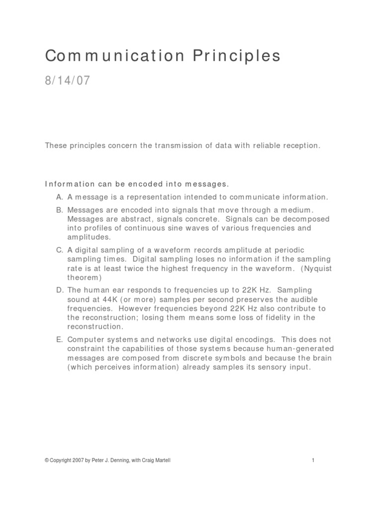 Communication Principles: Information Can Be Encoded Into Messages ...