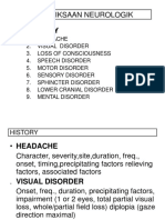 Neurological Examination Checklist for Headache and Visual Disorders