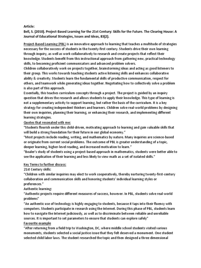 Project-Based Learning for 21st Century Skills | PDF | Project Based ...