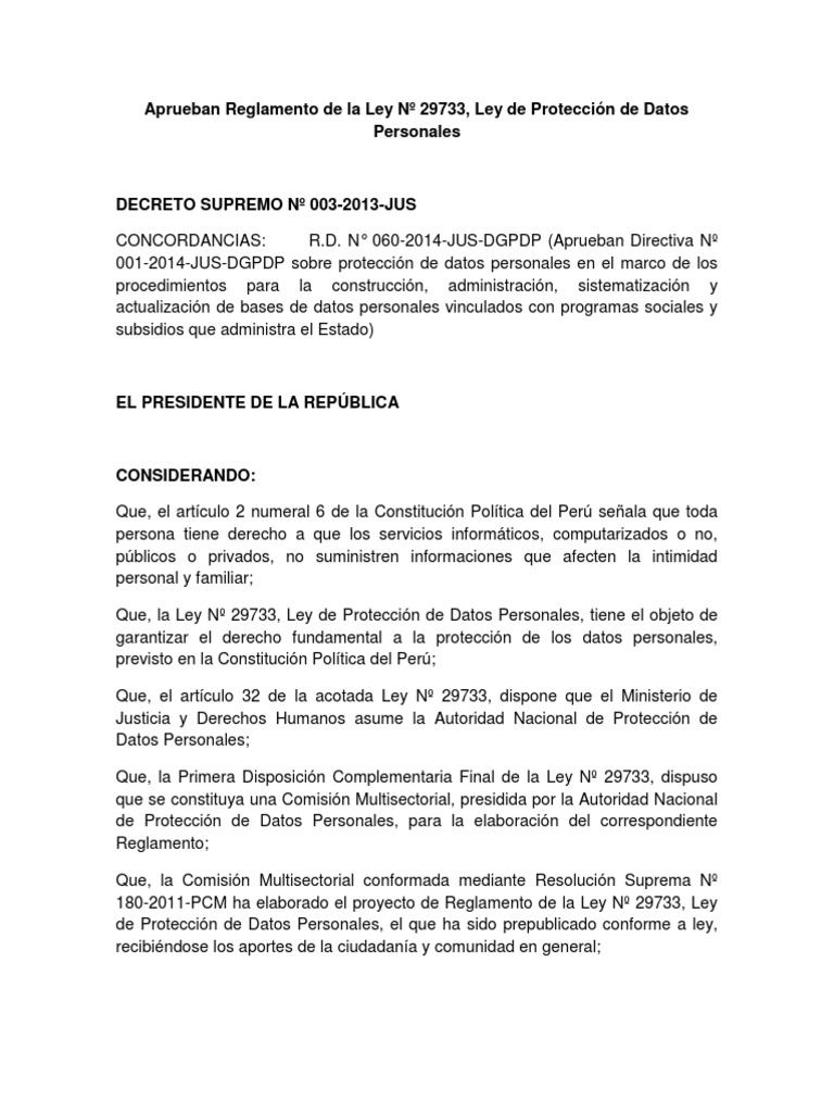 Ley Proteccion Datos Personales 29733 Privacidad de la información Regulación