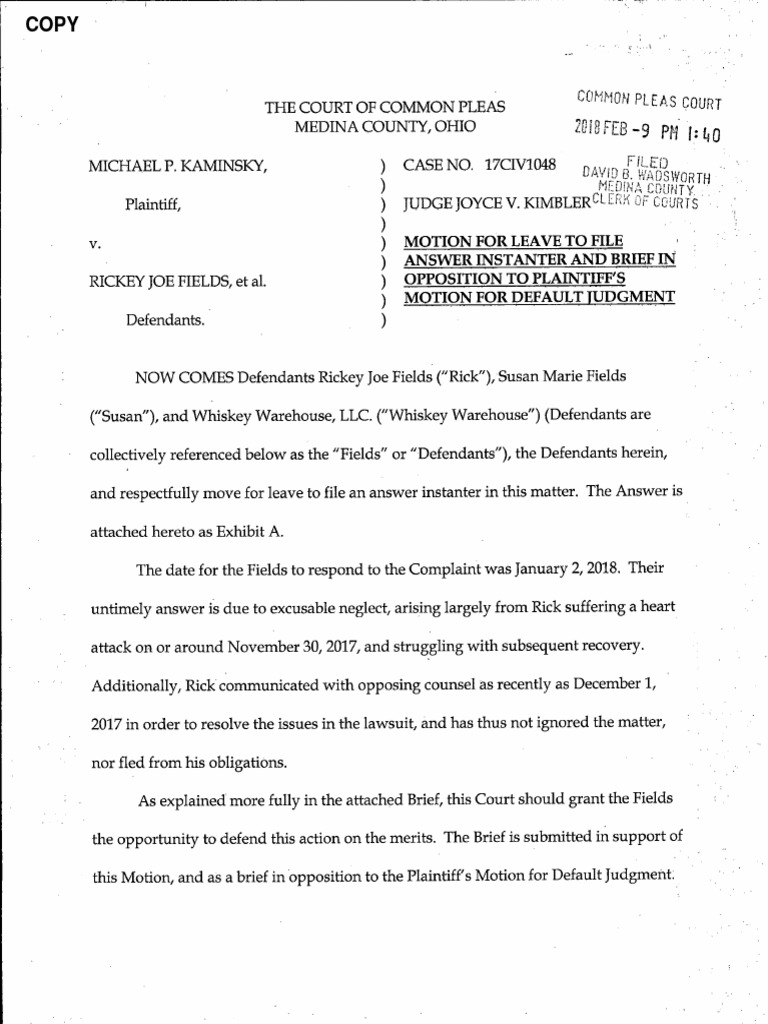 Ink in The Clink Motion For Leave To File Answer Instanter | PDF