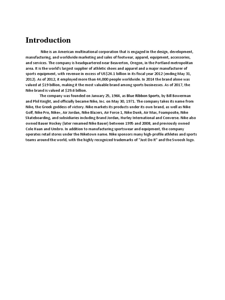 Intolerable menta Terrible Nike Introduction | PDF | Nike | Strategic Management