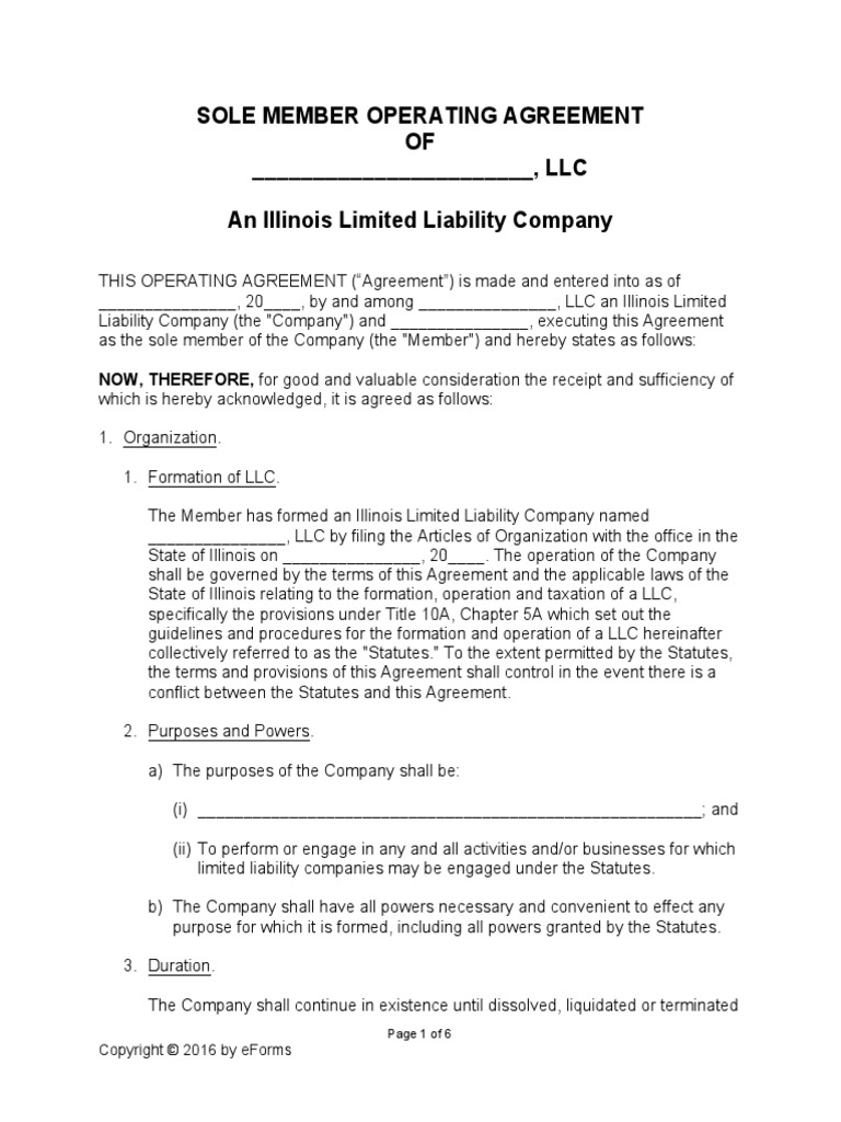 Illinois Single Member LLC Operating Agreement Template | PDF | Limited ...