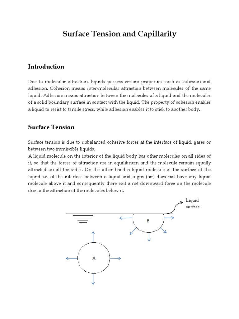Surface Tension and Capillarity | PDF | Surface Tension | Liquids