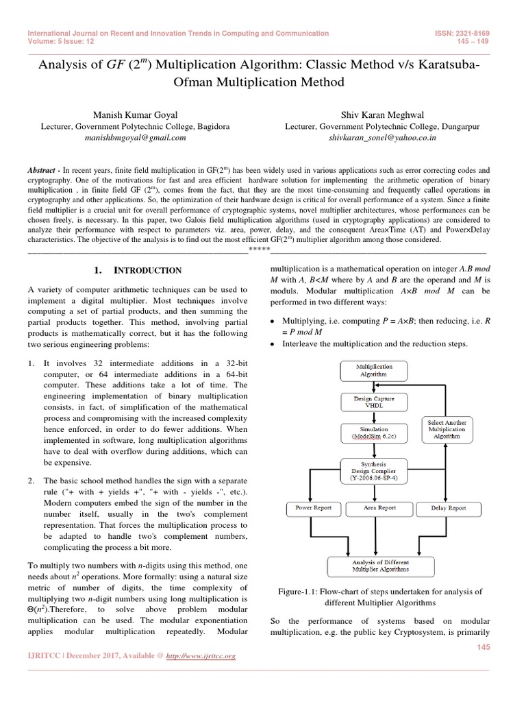 Analysis of GF (2m) Multiplication Algorithm: Classic Method V/s ...