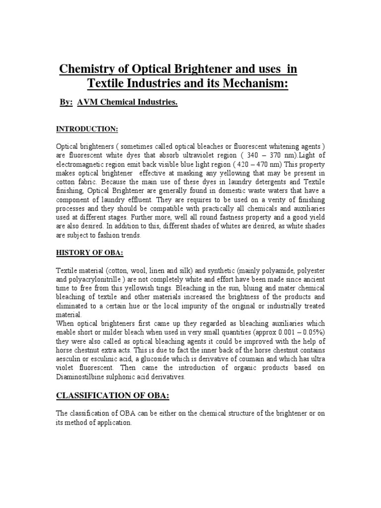 Article 3chemistry of Optical Brightener and Uses of in Te PDF