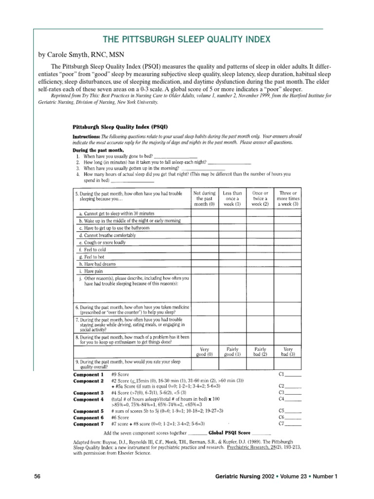 Pittsburgh Sleep Quality Index Overview | PDF