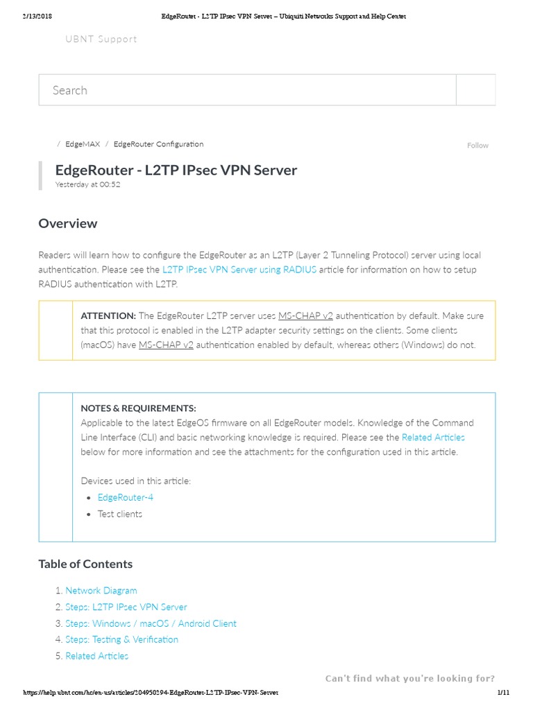 EdgeRouter L2TP IPsec VPN Server Ubiquiti Networks Support and Help