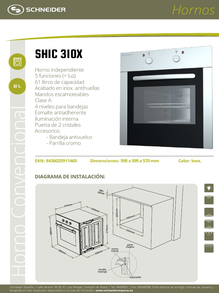 Horno Schneider SHIC 310X Inox 61L | PDF