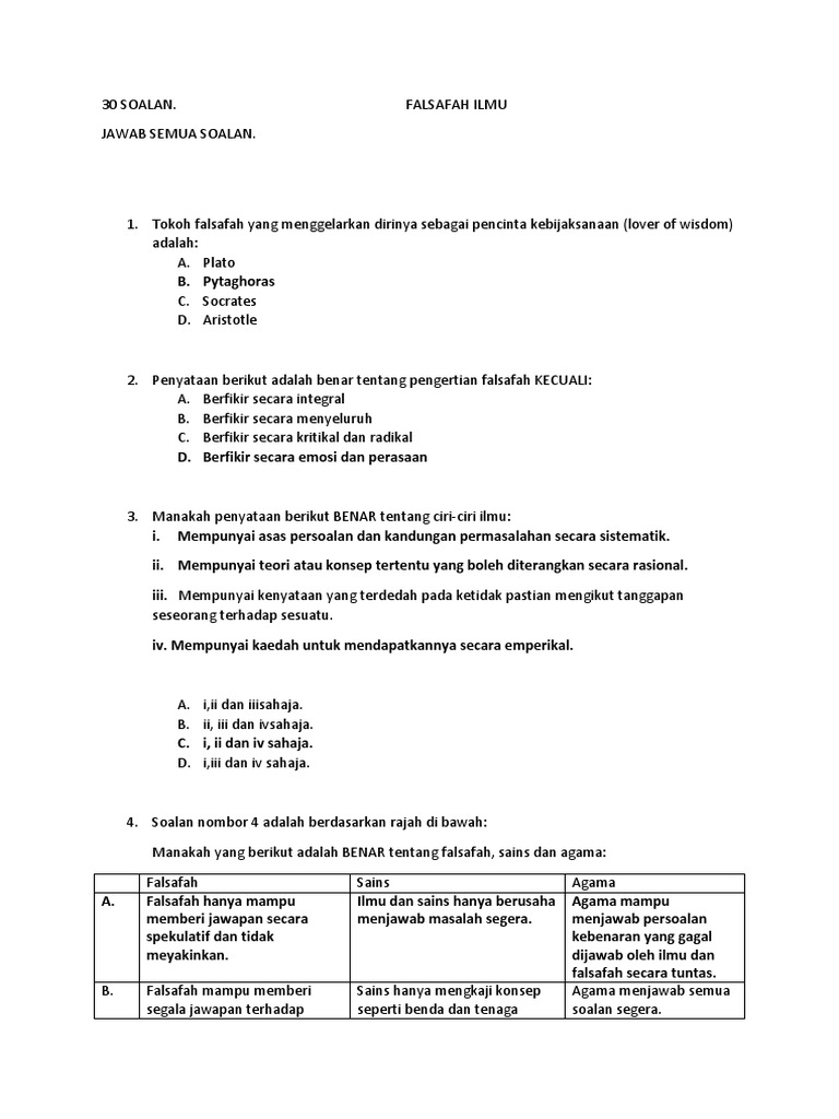 Soalan Falsafah Ilmu Students Pdf