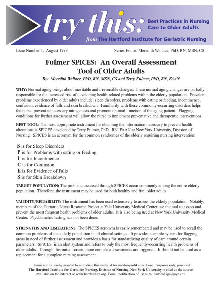 Spices Tool Geriatrics Gerontological Nursing Free 30day Trial