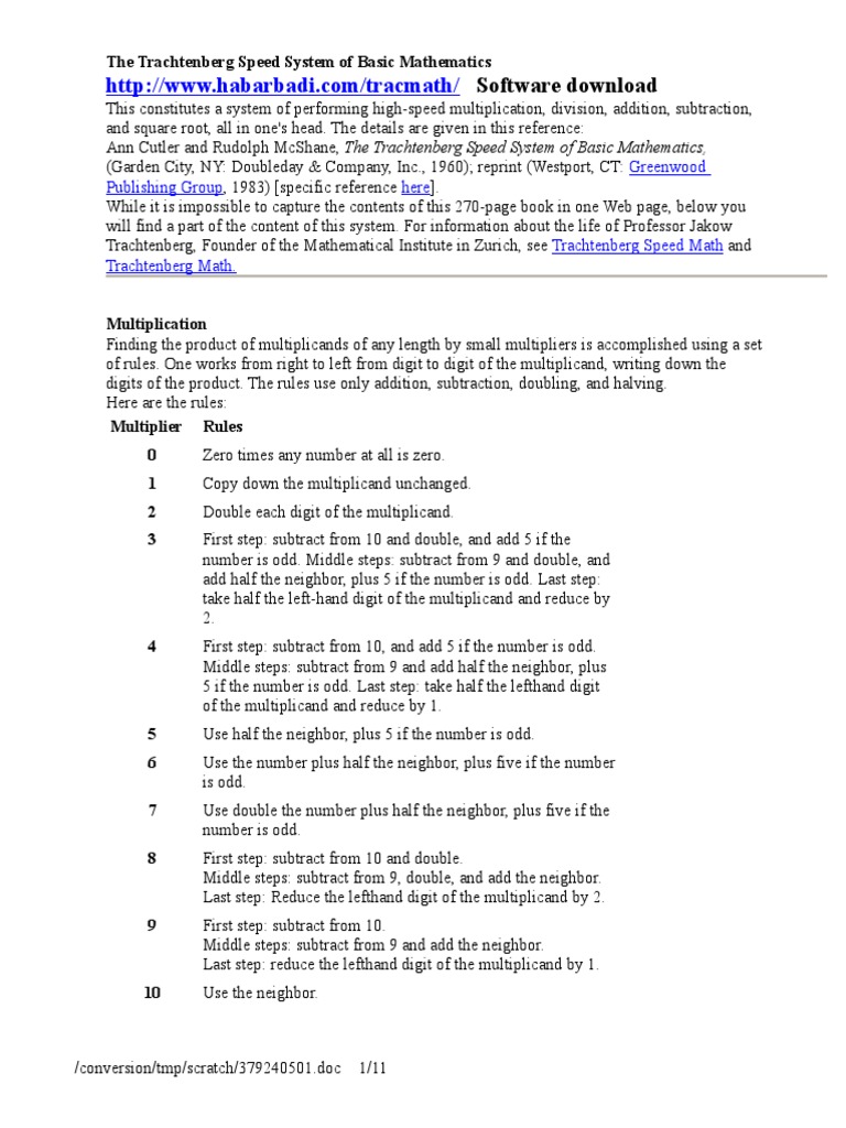 Trachtenberg Speed Math Techniques | PDF | Multiplication | Arithmetic