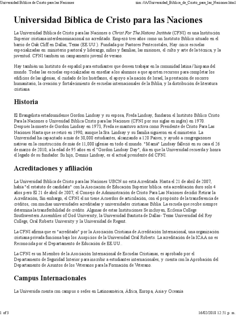 Universidad Bíblica de Cristo para Las Naciones Wikipedia PDF