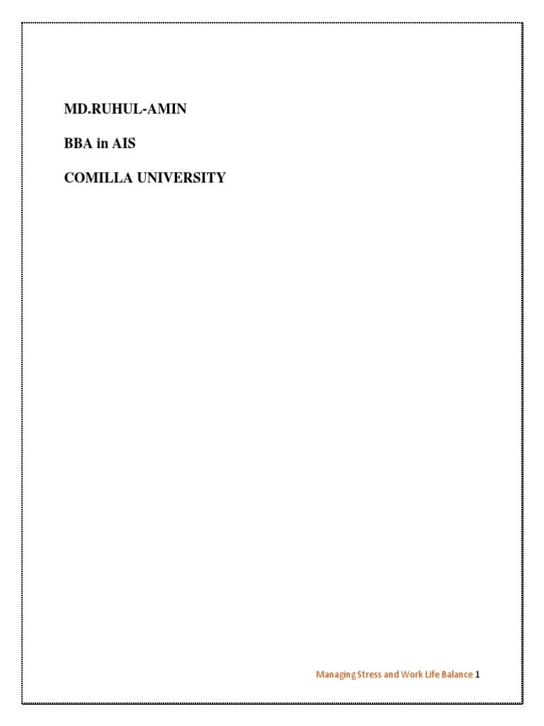 Managing Stress and Work Life Balance - Organizational Behavior. | PDF ...