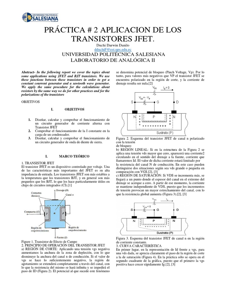 Aplicación de Los Transistores JFet PDF Corriente eléctrica