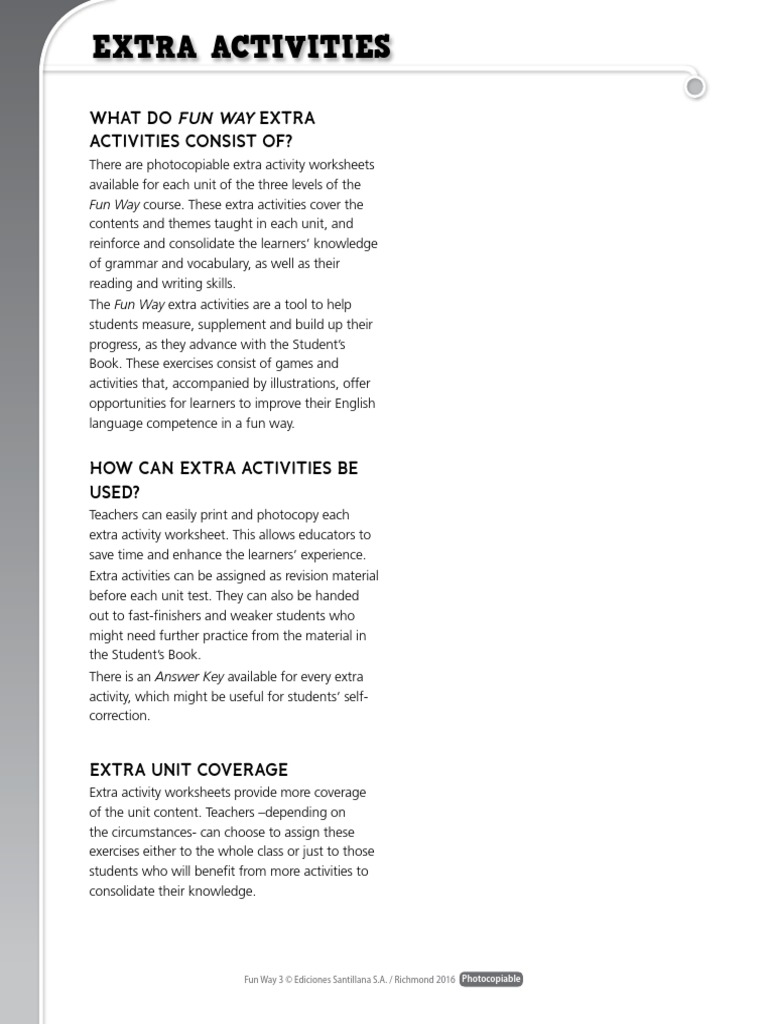 Extra Activities: What Do Fun Way Extra Activities Consist Of? | PDF ...