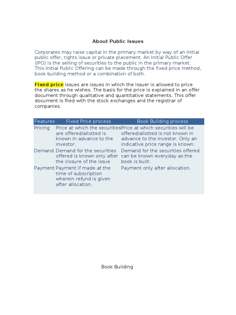 Book Building Share Listing Initial Public Offer Pdf Initial Public Offering Microeconomics