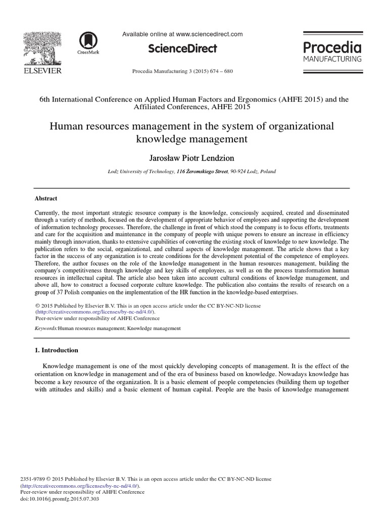 Human Resources Management in The System of Organizational Knowledge ...