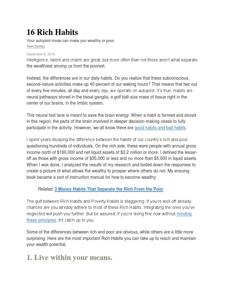 16 Rich Habits | PDF | Wealth | Luck