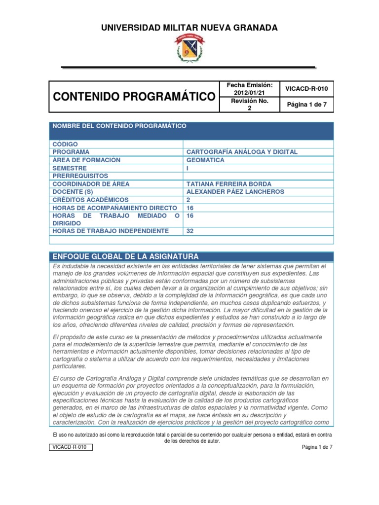 Contenido Programatico - Cartografía | PDF | Cartografía | Sistema de ...