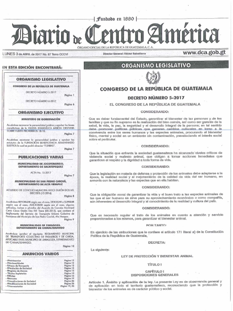 Decreto No. 52017. Ley de Protección y Bienestar Animal