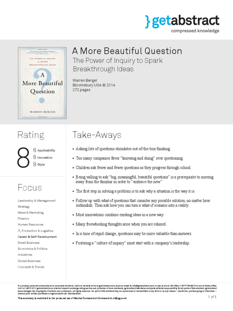 A More Beautiful Question by Berger PDF | PDF | Creativity | Brainstorming