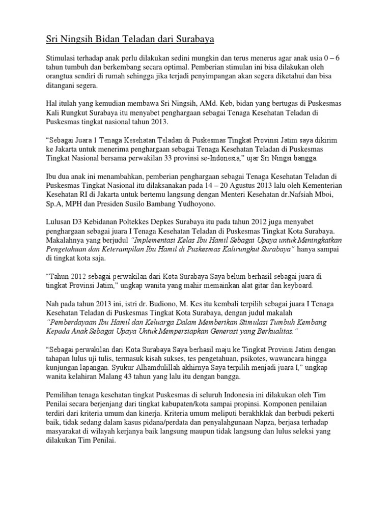 Sri Ningsih Bidan Teladan Dari Surabaya