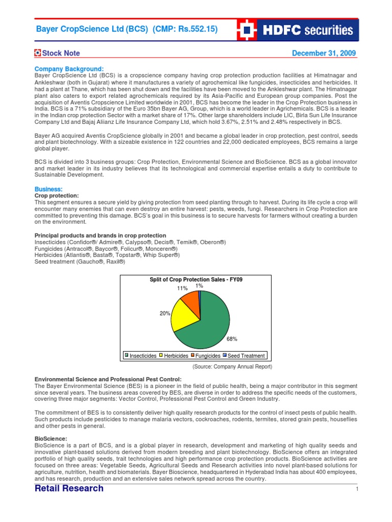 Bayer Crop Science Ltd Stock Note Bayer Biotechnology