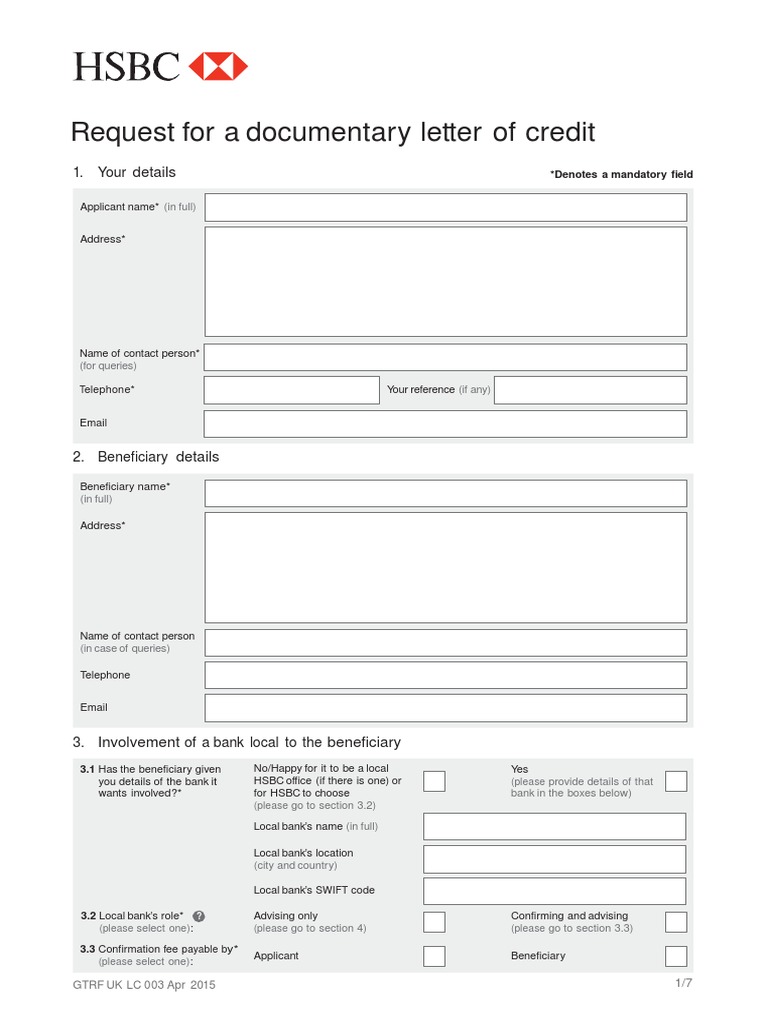 LCREDFRFD Application Form | PDF | Letter Of Credit | Bill Of Lading