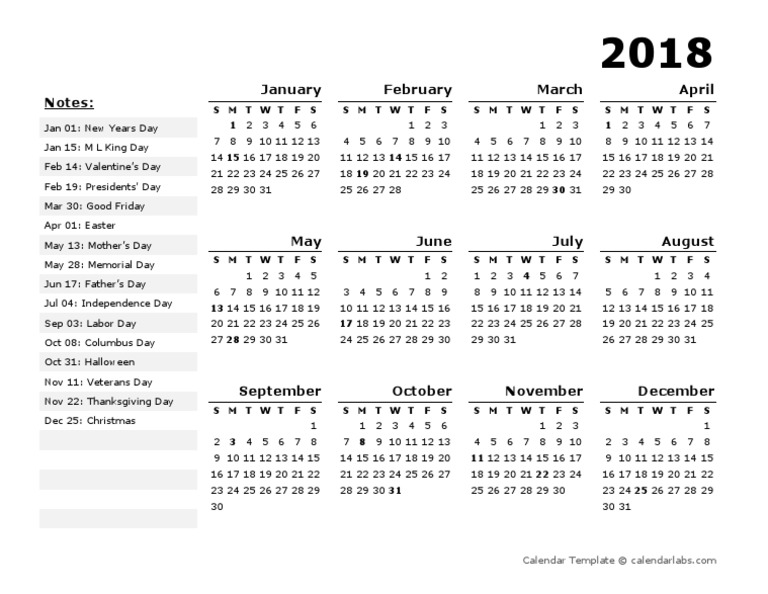 2018 Year Calendar Template Us Holidays 02 PDF Public Holiday 2018 Year Calendar Template Us Holidays 02 PDF Public Holiday