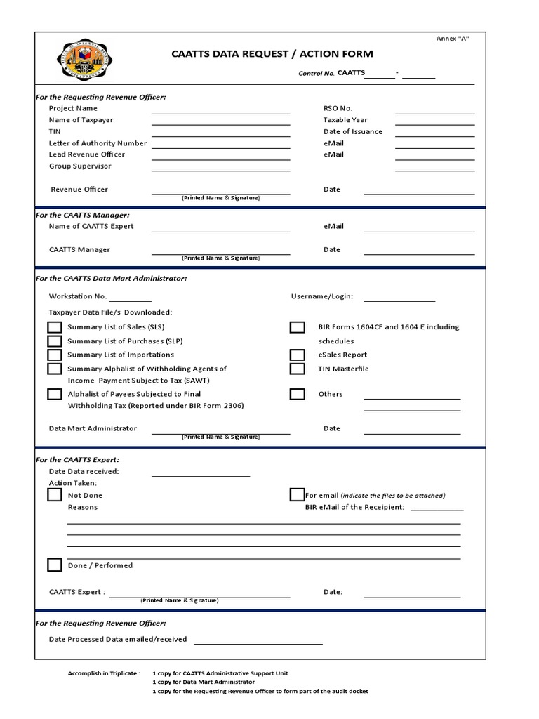 CAATTS Data Request Form Template | PDF | Taxation | Payments