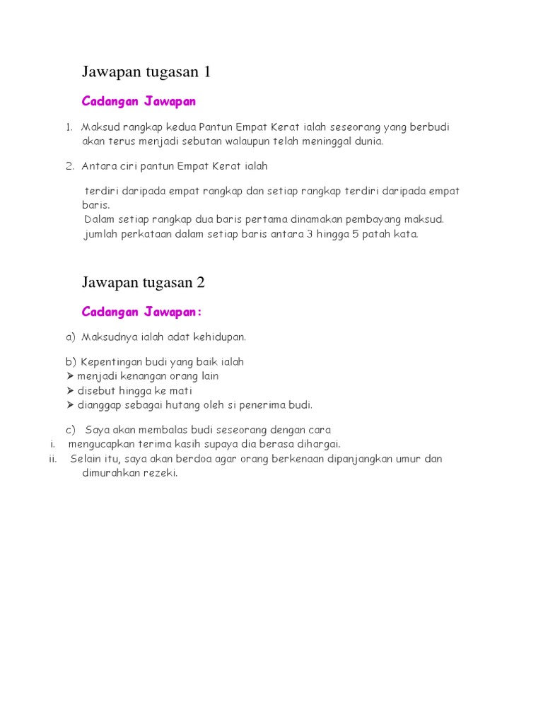 Jawapan Tugasan 1 Pantun Empat Kerat Budi Pdf