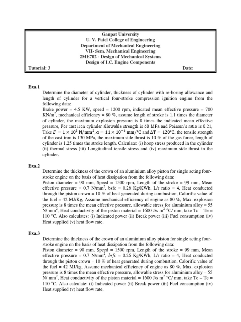 3 Tutorial IC Engine | PDF | Piston | Cylinder (Engine)