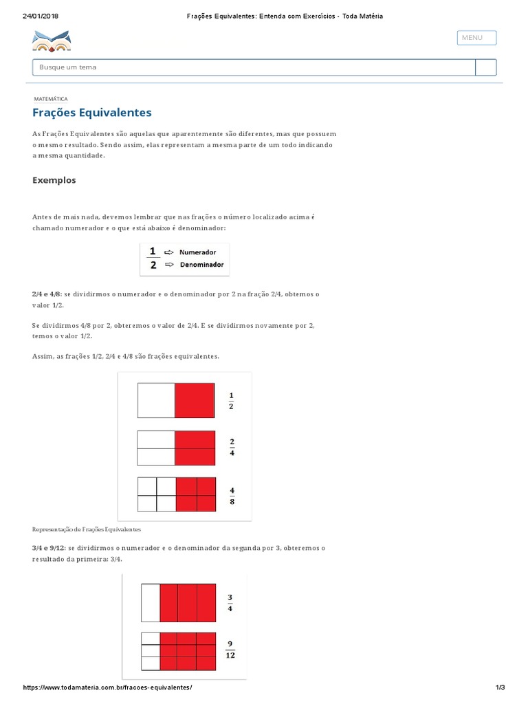 Matemática, Fração matemática, Frações equivalentes