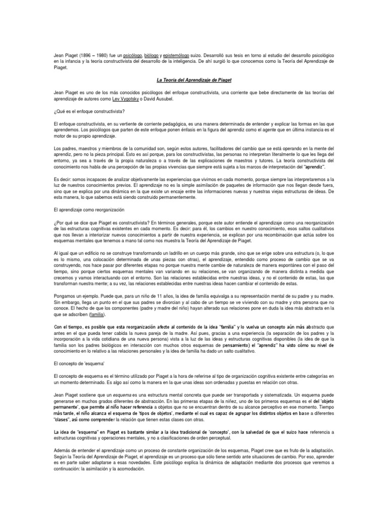 Teoria Del Aprendizaje Jean Piaget | PDF | Constructivismo (filosofía ...