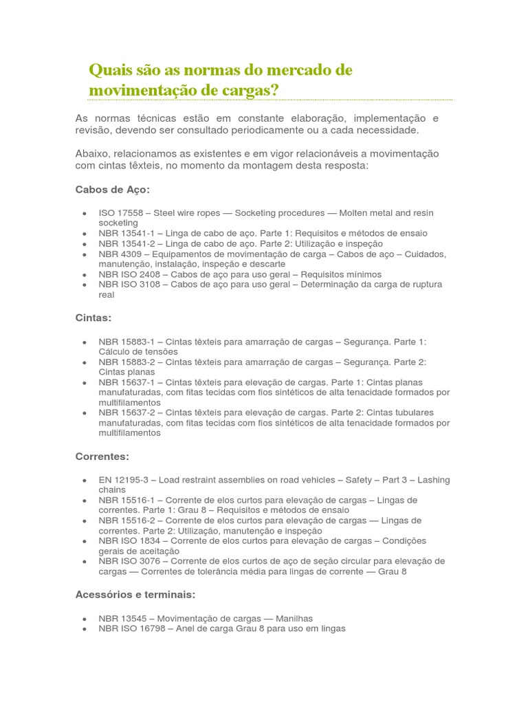 Quais São As Normas Do Mercado de Movimentação de Cargas | PDF