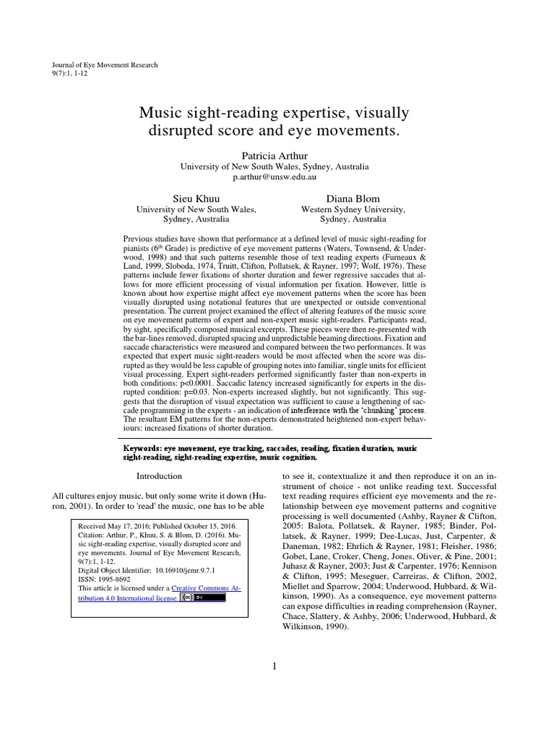 Music Sight-Reading Expertise, Visually Disrupted Score and Eye