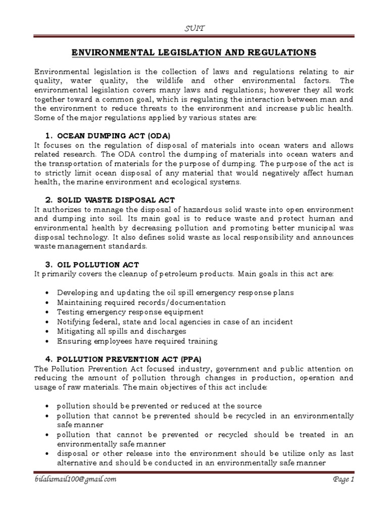 Overview of Environmental Legislation | PDF | Clean Water Act | Clean ...
