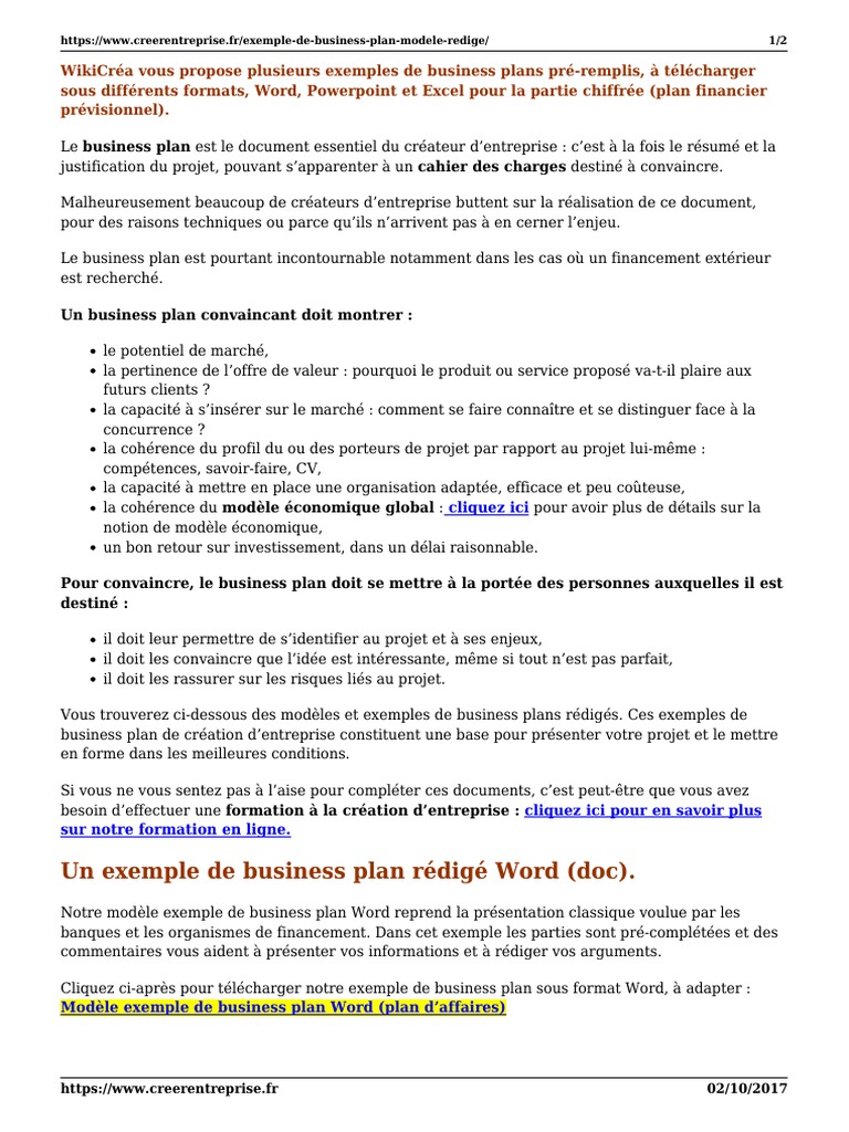 redaction de business plan pdf