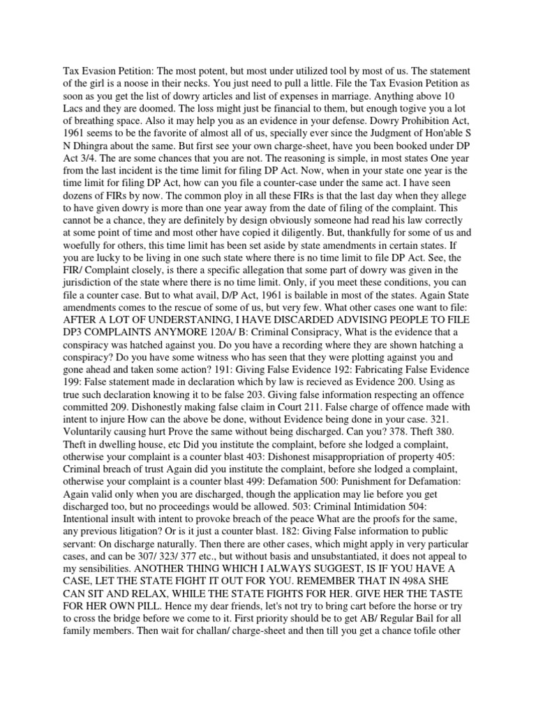 Tax Evasion Petition Defamation Complaint