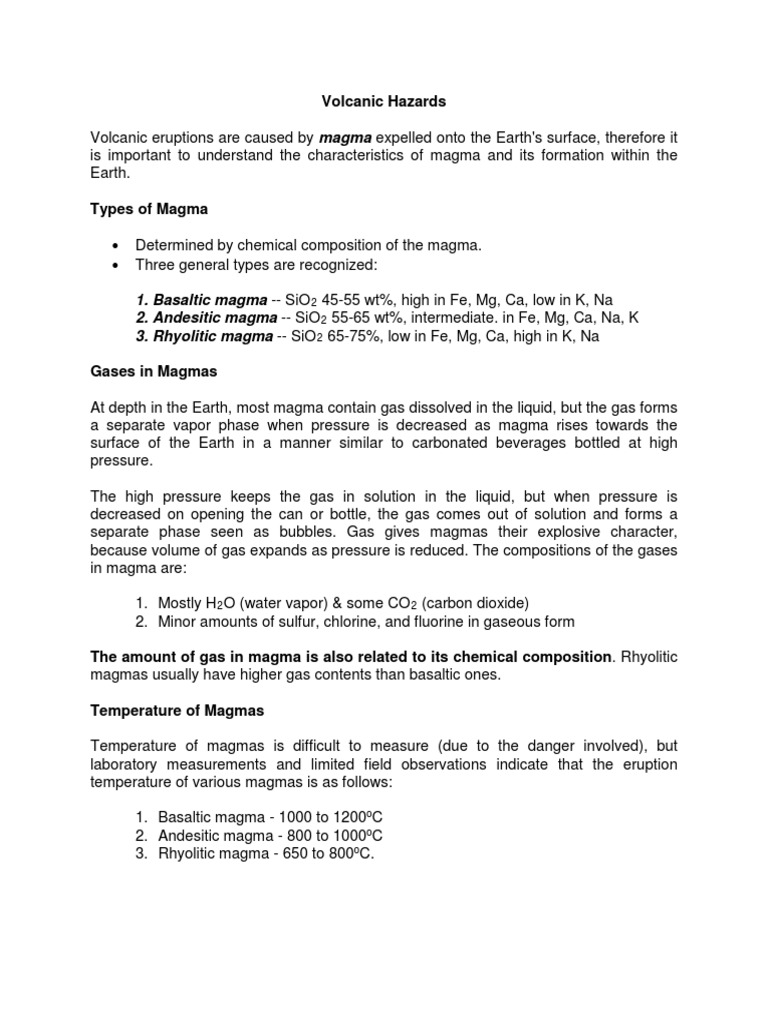 Understanding Volcanic Hazards and Magma | PDF | Types Of Volcanic ...