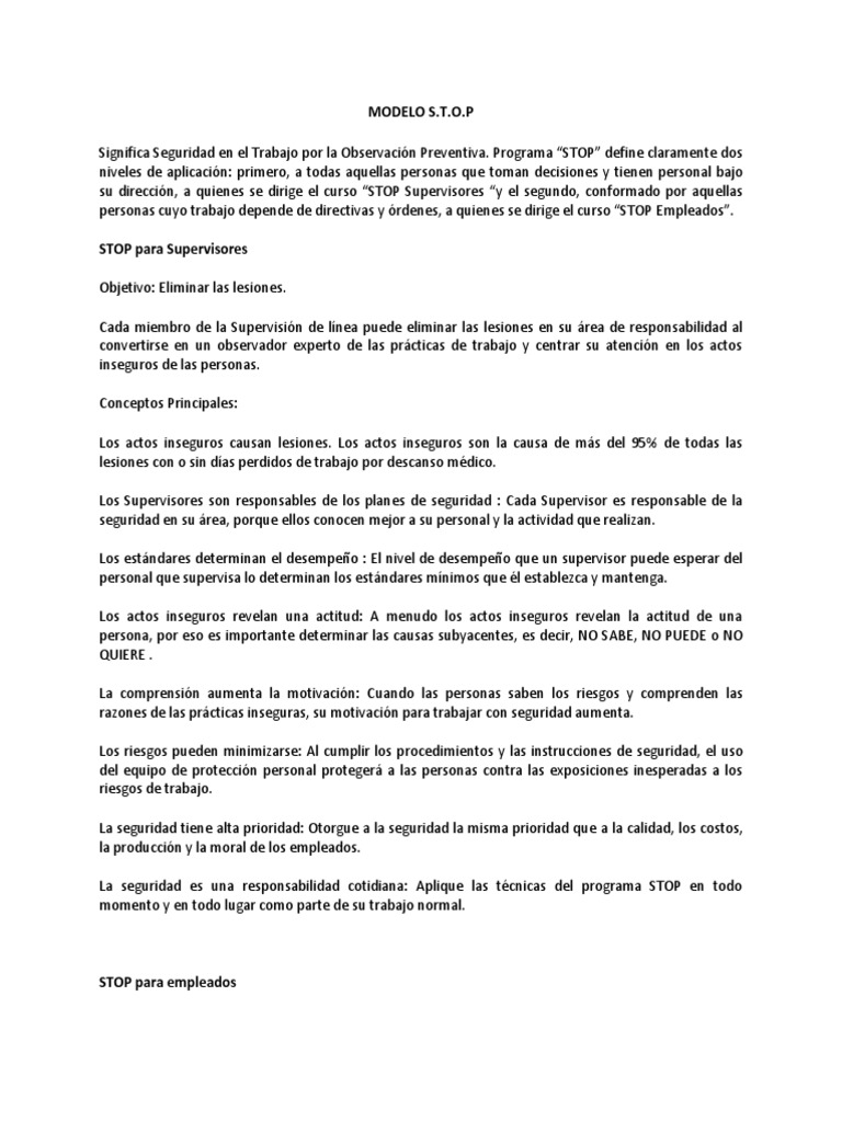 Modelo S.T.O.P para Seguridad Laboral | PDF | Motivación | Motivacional
