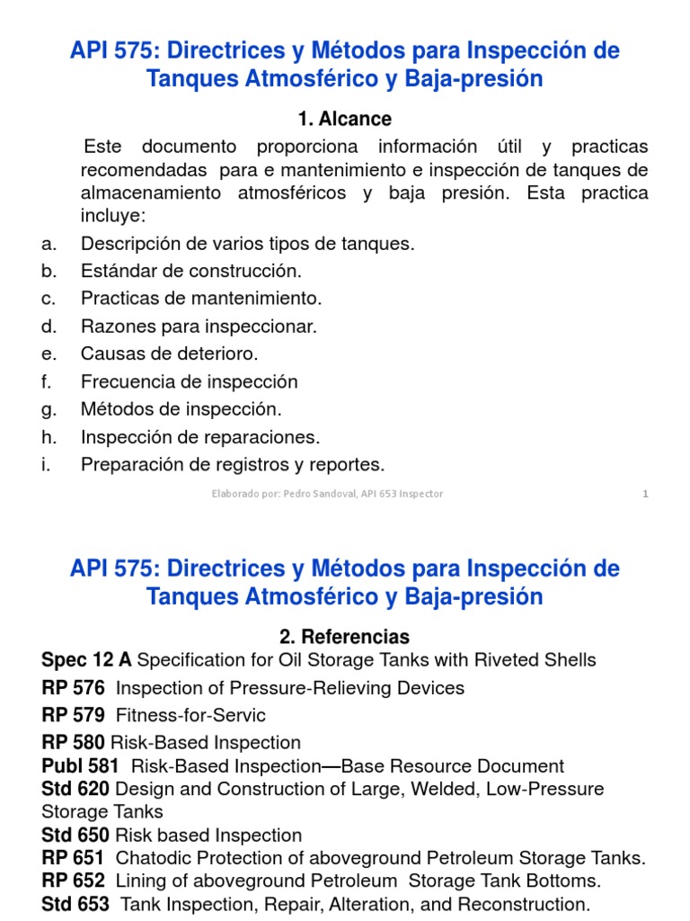 API 575: Inspección de Tanques Atmosféricos | PDF | Corrosión | Tanques
